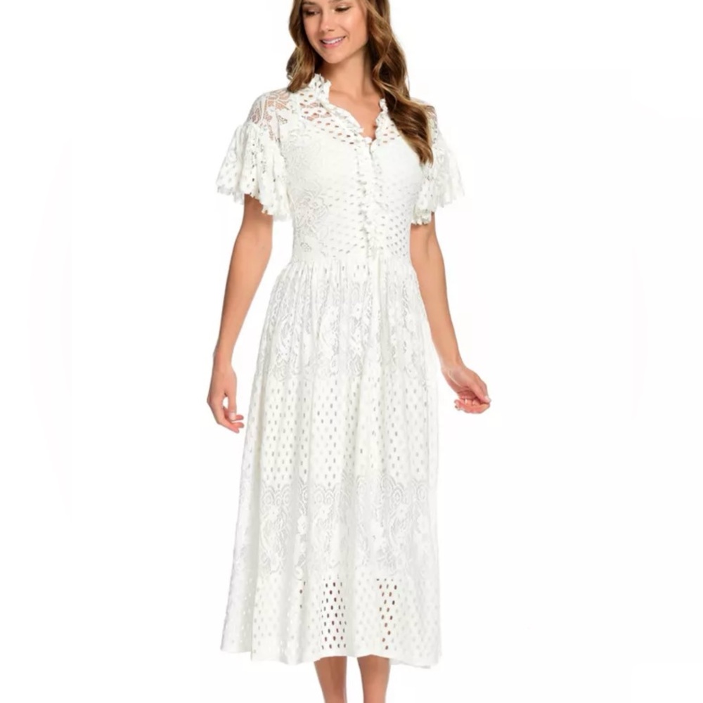 Marc Bouwer Crochet Lace Short Sleeve Eyelet & Ruffled Knit Lined dress nwt 3x